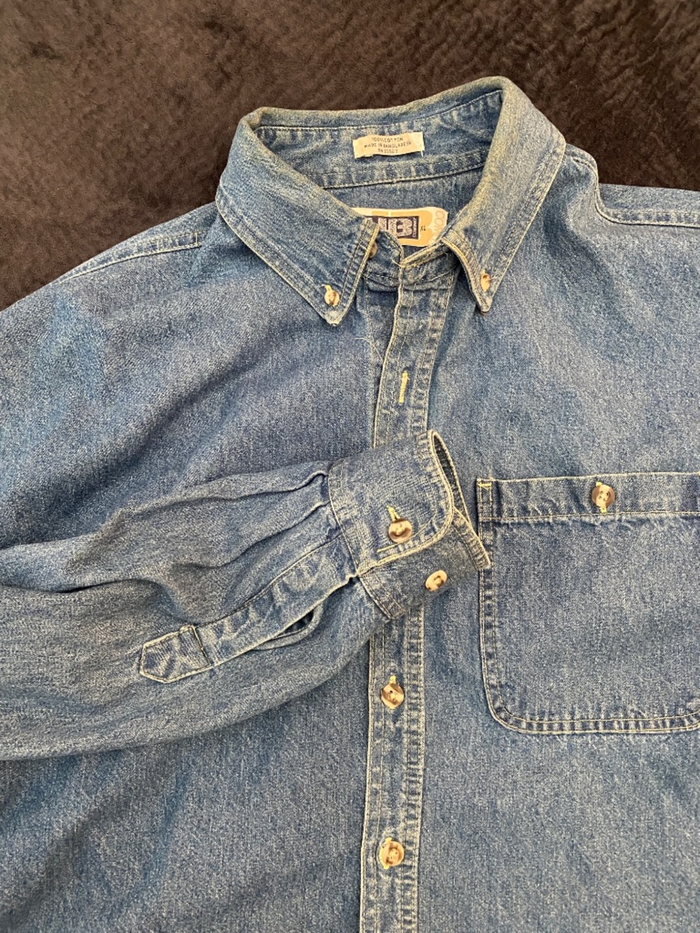 Western Style Button Up Denim Long Sleeve, Black Bear on back